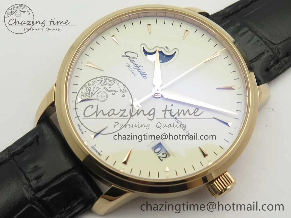 Excellence Panorama Date Moon Phase RG ETCF White Dial on Black Leather Strap A Contemporary 6631