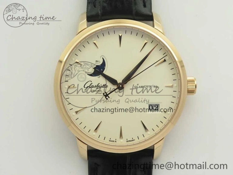 Excellence Panorama Date Moon Phase RG ETCF White Dial on Black Leather Strap A Contemporary 6631