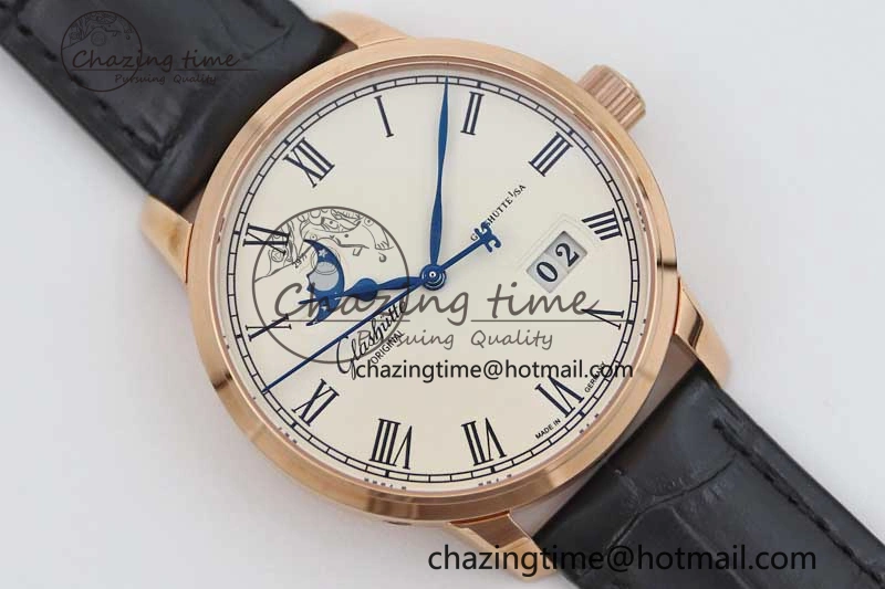 Excellence Panorama Date Moon Phase RG GGR 1:1 Best Edition White Dial on Leather Strap NH Lightweight 6615