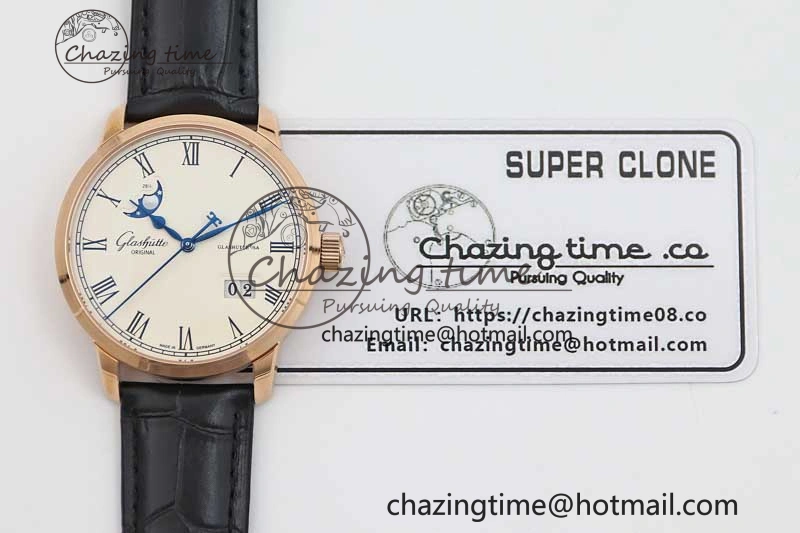 Excellence Panorama Date Moon Phase RG GGR 1:1 Best Edition White Dial on Leather Strap NH Lightweight 6615
