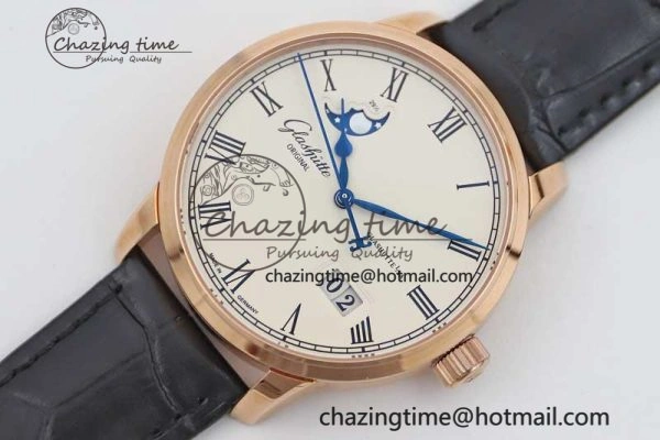 Excellence Panorama Date Moon Phase RG GGR 1:1 Best Edition White Dial on Leather Strap NH Lightweight 6615