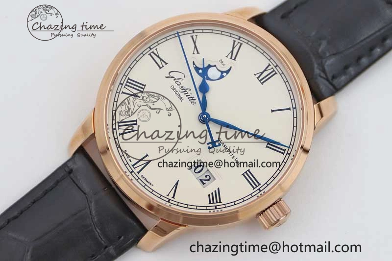 Excellence Panorama Date Moon Phase RG GGR 1:1 Best Edition White Dial on Leather Strap NH Lightweight 6615