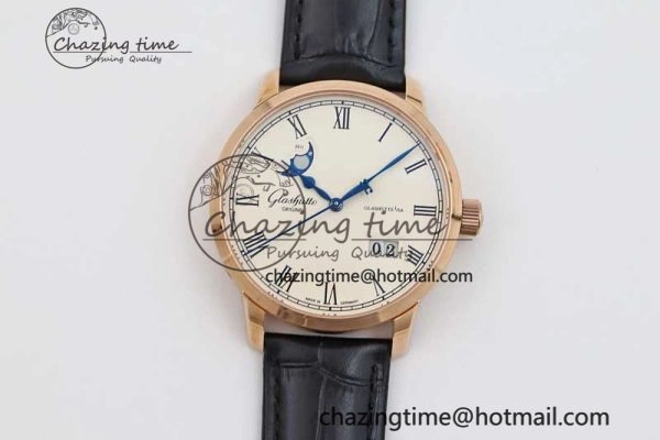 Excellence Panorama Date Moon Phase RG GGR 1:1 Best Edition White Dial on Leather Strap NH Lightweight 6615