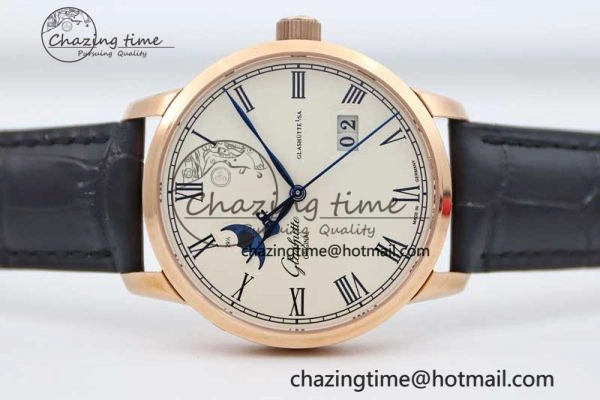 Excellence Panorama Date Moon Phase RG GGR 1:1 Best Edition White Dial on Leather Strap NH Lightweight 6615