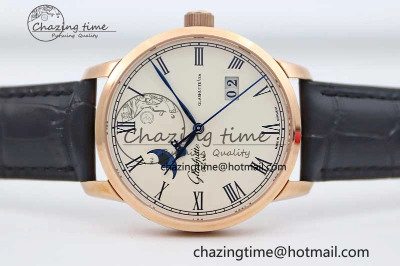 Excellence Panorama Date Moon Phase RG GGR 1:1 Best Edition White Dial on Leather Strap NH Lightweight 6615