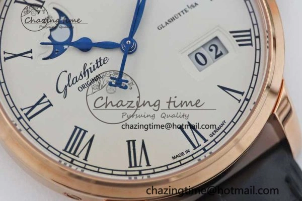 Excellence Panorama Date Moon Phase RG GGR 1:1 Best Edition White Dial on Leather Strap NH Lightweight 6615