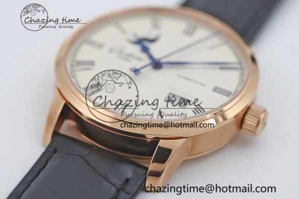 Excellence Panorama Date Moon Phase RG GGR 1:1 Best Edition White Dial on Leather Strap NH Lightweight 6615