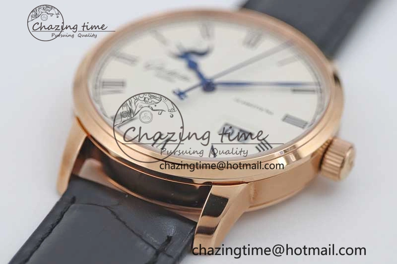 Excellence Panorama Date Moon Phase RG GGR 1:1 Best Edition White Dial on Leather Strap NH Lightweight 6615