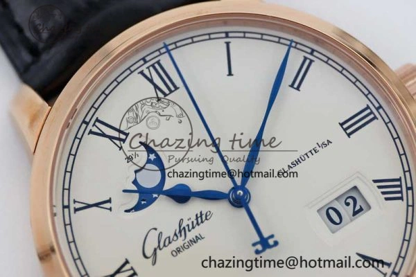 Excellence Panorama Date Moon Phase RG GGR 1:1 Best Edition White Dial on Leather Strap NH Lightweight 6615