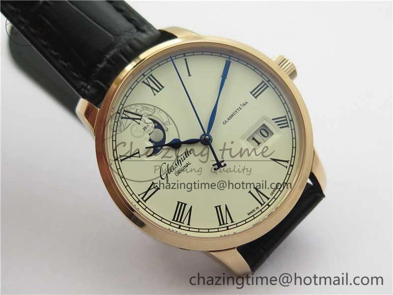 Sustainable Excellence Panorama Date Moon Phase RG GLF 1:1 Best Edition White Dial on Black Leather Strap A 6617