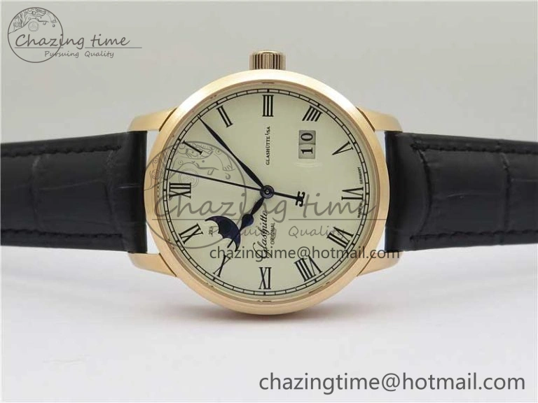 Sustainable Excellence Panorama Date Moon Phase RG GLF 1:1 Best Edition White Dial on Black Leather Strap A 6617