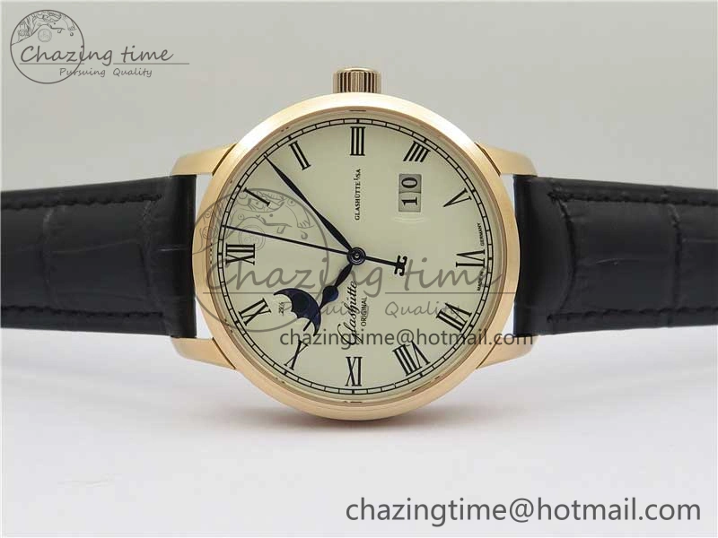 Sustainable Excellence Panorama Date Moon Phase RG GLF 1:1 Best Edition White Dial on Black Leather Strap A 6617