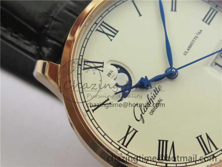 Sustainable Excellence Panorama Date Moon Phase RG GLF 1:1 Best Edition White Dial on Black Leather Strap A 6617