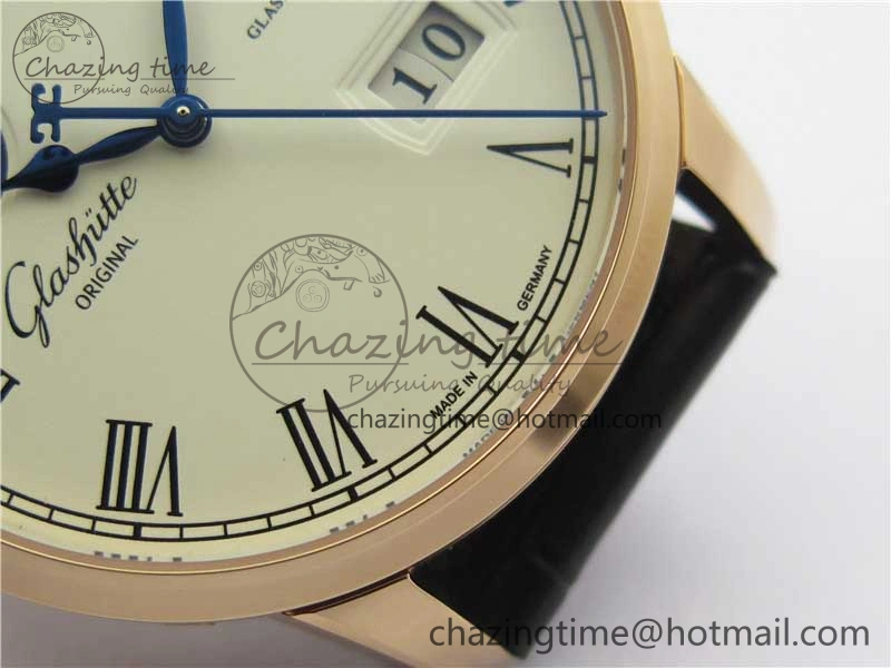 Sustainable Excellence Panorama Date Moon Phase RG GLF 1:1 Best Edition White Dial on Black Leather Strap A 6617