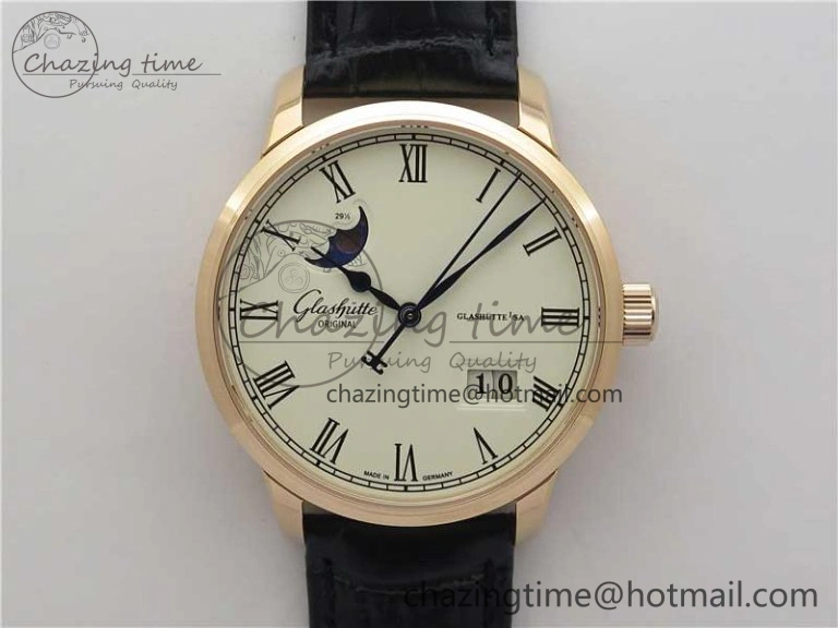 Sustainable Excellence Panorama Date Moon Phase RG GLF 1:1 Best Edition White Dial on Black Leather Strap A 6617