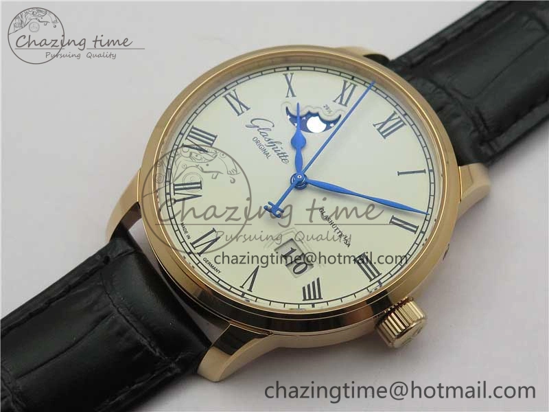 Sustainable Excellence Panorama Date Moon Phase RG GLF 1:1 Best Edition White Dial on Black Leather Strap A 6617