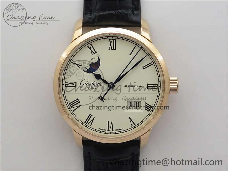 Sustainable Excellence Panorama Date Moon Phase RG GLF 1:1 Best Edition White Dial on Black Leather Strap A 6617