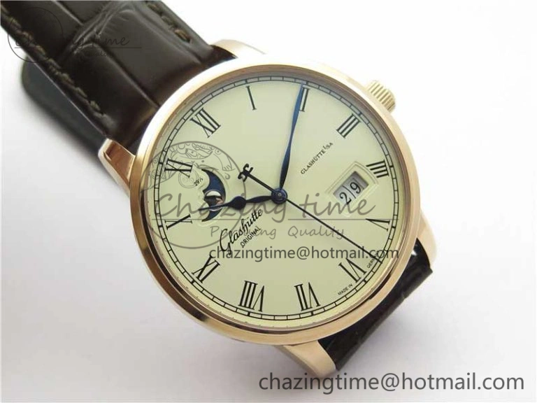 ZipUp Excellence Panorama Date Moon Phase RG V9F White Dial on Brown Leather Strap A 6623