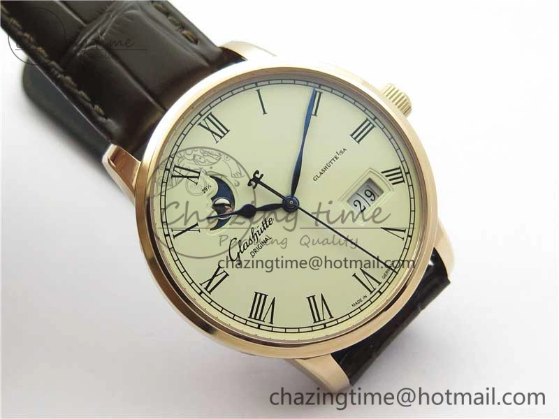 ZipUp Excellence Panorama Date Moon Phase RG V9F White Dial on Brown Leather Strap A 6623