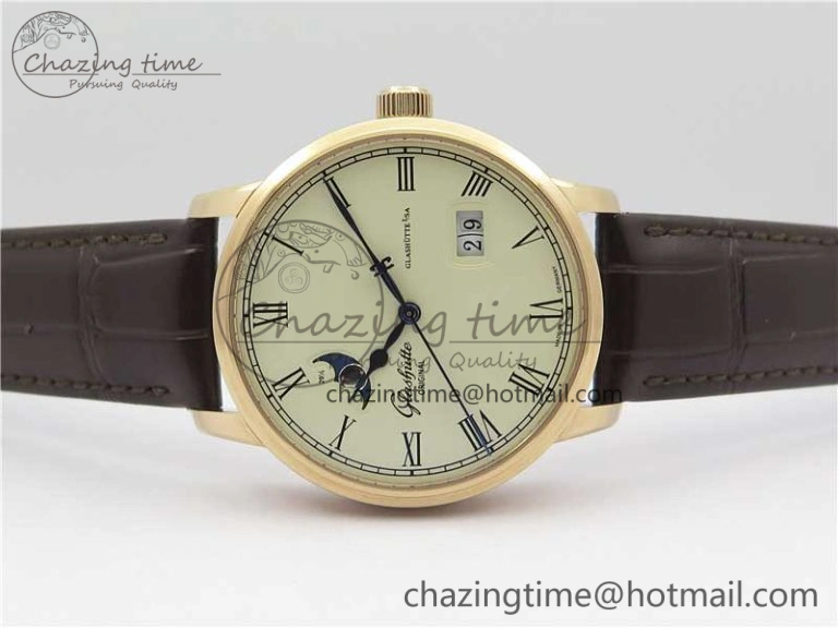 ZipUp Excellence Panorama Date Moon Phase RG V9F White Dial on Brown Leather Strap A 6623
