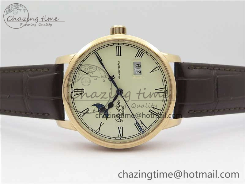 ZipUp Excellence Panorama Date Moon Phase RG V9F White Dial on Brown Leather Strap A 6623
