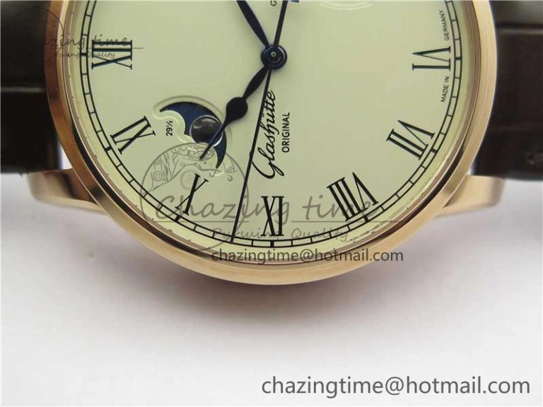 ZipUp Excellence Panorama Date Moon Phase RG V9F White Dial on Brown Leather Strap A 6623