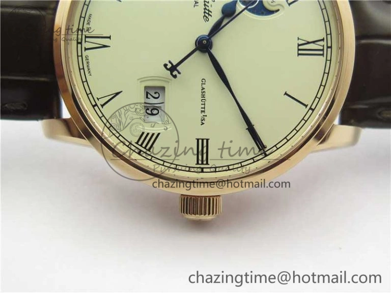 ZipUp Excellence Panorama Date Moon Phase RG V9F White Dial on Brown Leather Strap A 6623