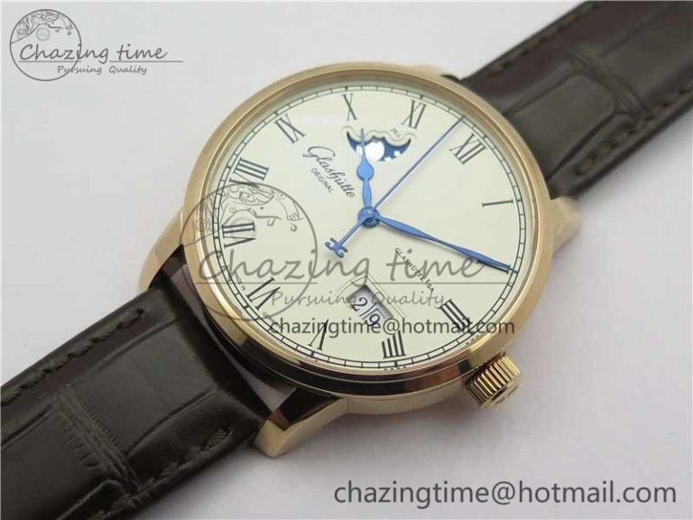 ZipUp Excellence Panorama Date Moon Phase RG V9F White Dial on Brown Leather Strap A 6623