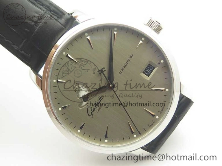 Excellence Panorama Date Moon Phase SS ETC Marker 1:1 Best Edition Gray Dial on Black Leather Strap A HighPerformance 6639