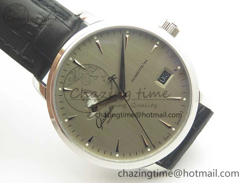Excellence Panorama Date Moon Phase SS ETC Marker 1:1 Best Edition Gray Dial on Black Leather Strap A HighPerformance 6639