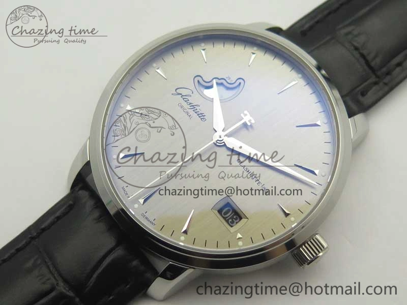 Excellence Panorama Date Moon Phase SS ETC Marker 1:1 Best Edition Gray Dial on Black Leather Strap A HighPerformance 6639