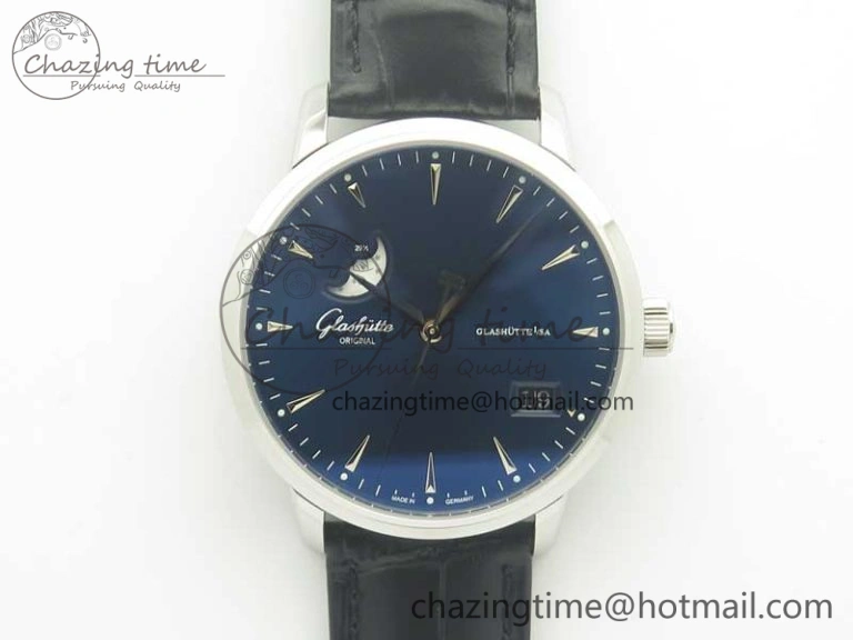 Comfortable Excellence Panorama Date Moon Phase SS ETC Marker 1:1 Best Edition White Dial on Black Leather Strap A 6644