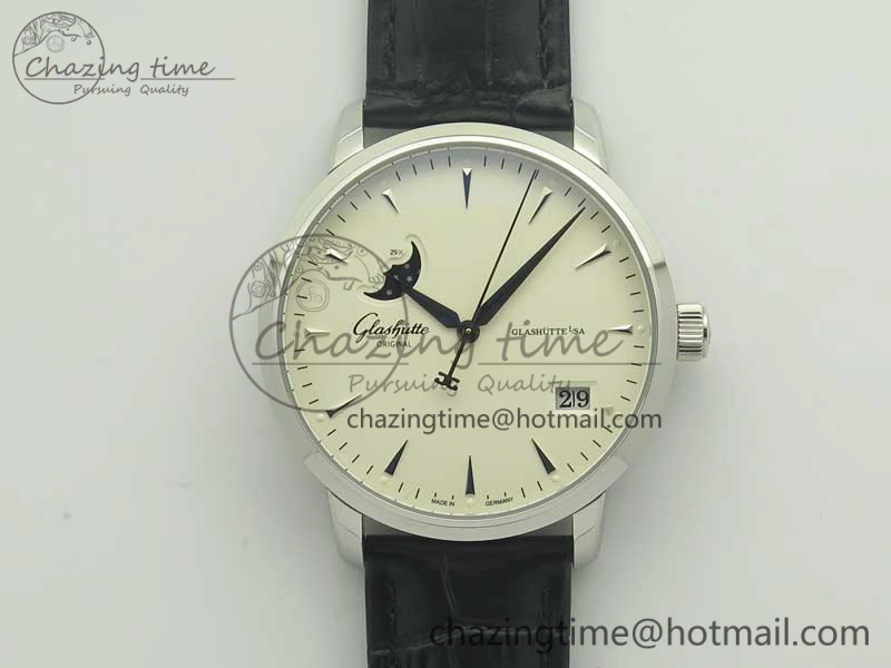 Comfortable Excellence Panorama Date Moon Phase SS ETC Marker 1:1 Best Edition White Dial on Black Leather Strap A 6644