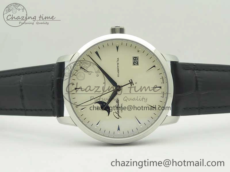 Comfortable Excellence Panorama Date Moon Phase SS ETC Marker 1:1 Best Edition White Dial on Black Leather Strap A 6644