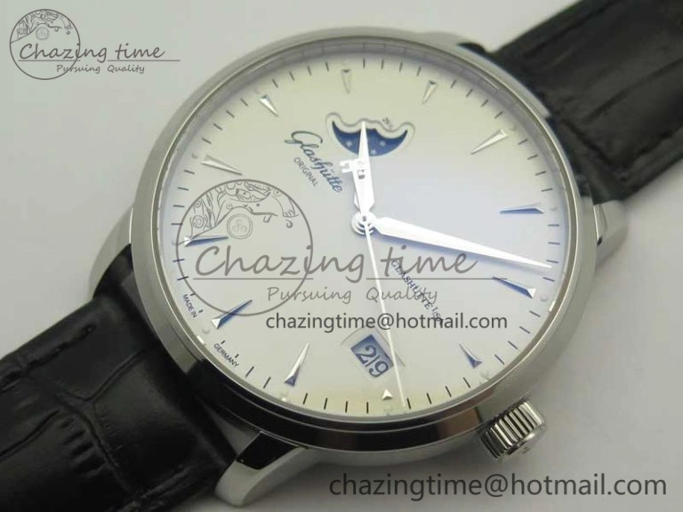 Comfortable Excellence Panorama Date Moon Phase SS ETC Marker 1:1 Best Edition White Dial on Black Leather Strap A 6644