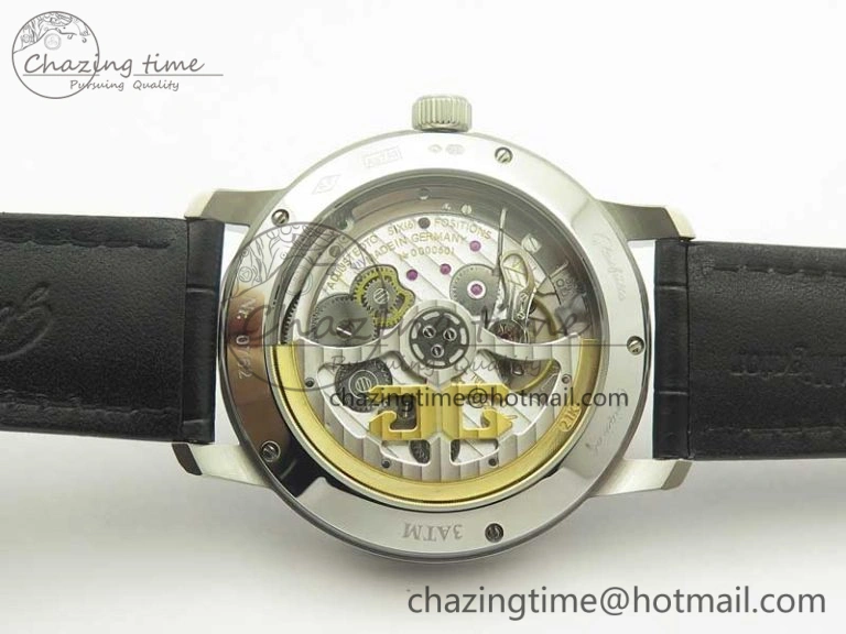 Comfortable Excellence Panorama Date Moon Phase SS ETC Marker 1:1 Best Edition White Dial on Black Leather Strap A 6644