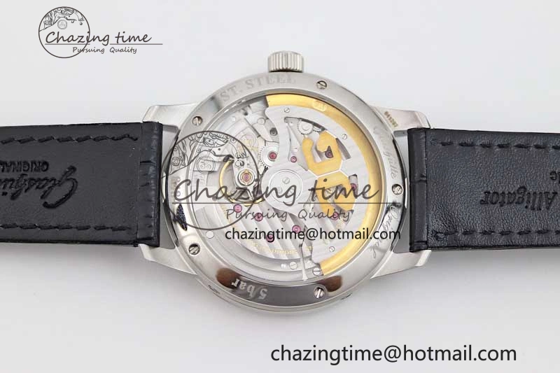 Premium Excellence Panorama Date Moon Phase SS GGR 1:1 Best Edition Black Dial on Leather Strap NH 6618