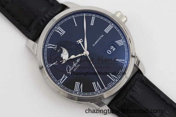 Premium Excellence Panorama Date Moon Phase SS GGR 1:1 Best Edition Black Dial on Leather Strap NH 6618