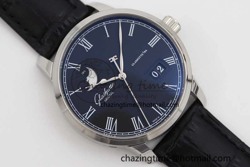 Premium Excellence Panorama Date Moon Phase SS GGR 1:1 Best Edition Black Dial on Leather Strap NH 6618