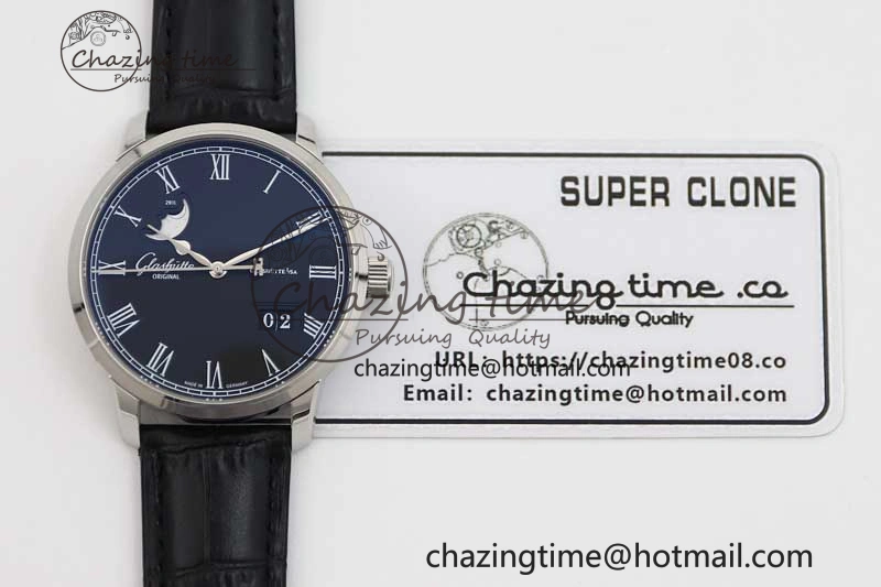 Premium Excellence Panorama Date Moon Phase SS GGR 1:1 Best Edition Black Dial on Leather Strap NH 6618