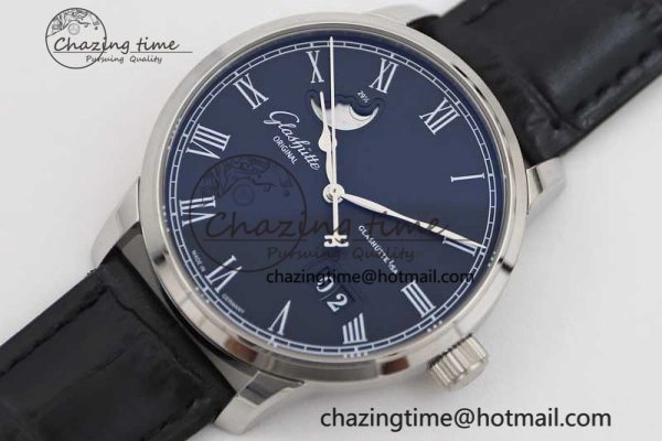 Premium Excellence Panorama Date Moon Phase SS GGR 1:1 Best Edition Black Dial on Leather Strap NH 6618