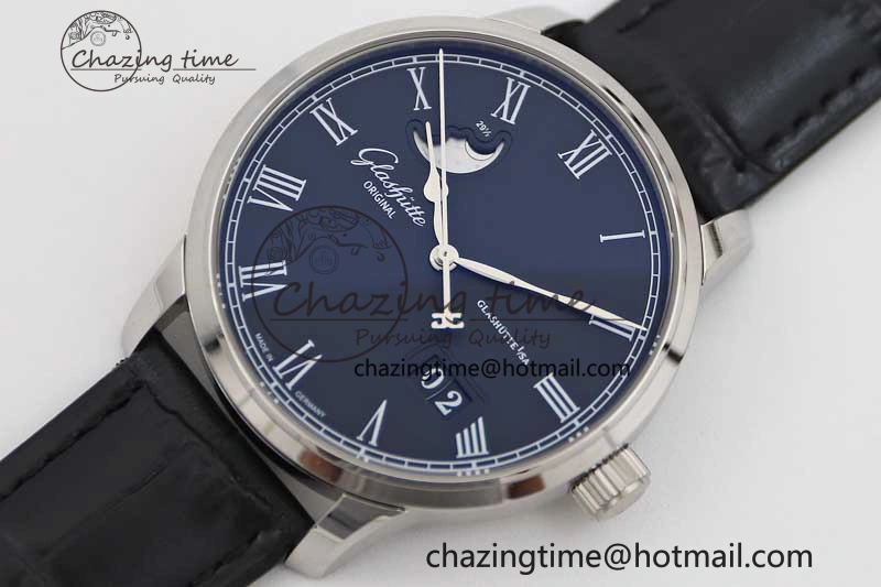 Premium Excellence Panorama Date Moon Phase SS GGR 1:1 Best Edition Black Dial on Leather Strap NH 6618