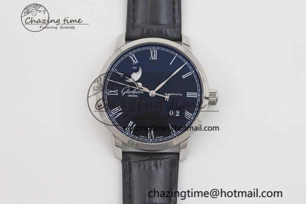 Premium Excellence Panorama Date Moon Phase SS GGR 1:1 Best Edition Black Dial on Leather Strap NH 6618
