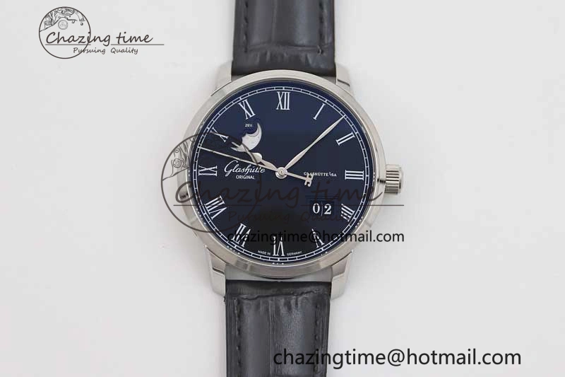 Premium Excellence Panorama Date Moon Phase SS GGR 1:1 Best Edition Black Dial on Leather Strap NH 6618