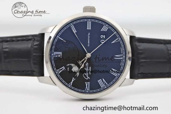Premium Excellence Panorama Date Moon Phase SS GGR 1:1 Best Edition Black Dial on Leather Strap NH 6618