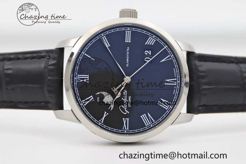 Premium Excellence Panorama Date Moon Phase SS GGR 1:1 Best Edition Black Dial on Leather Strap NH 6618
