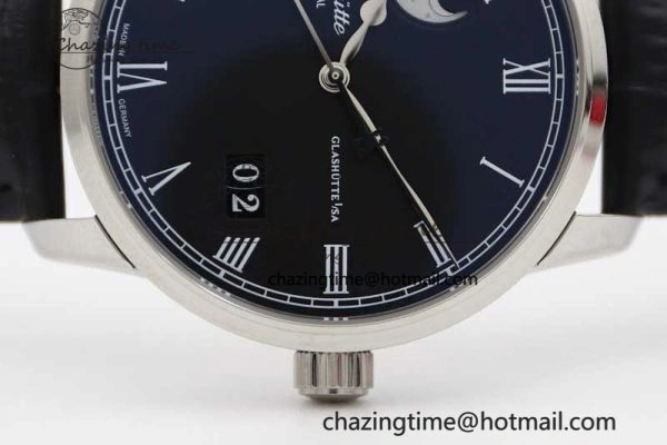 Premium Excellence Panorama Date Moon Phase SS GGR 1:1 Best Edition Black Dial on Leather Strap NH 6618