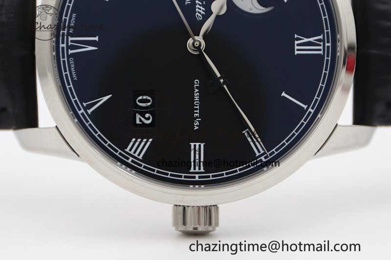 Premium Excellence Panorama Date Moon Phase SS GGR 1:1 Best Edition Black Dial on Leather Strap NH 6618