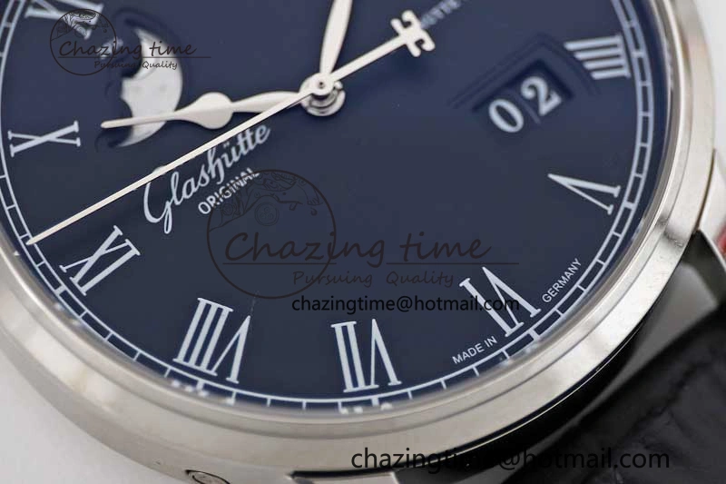 Premium Excellence Panorama Date Moon Phase SS GGR 1:1 Best Edition Black Dial on Leather Strap NH 6618