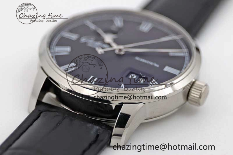 Premium Excellence Panorama Date Moon Phase SS GGR 1:1 Best Edition Black Dial on Leather Strap NH 6618